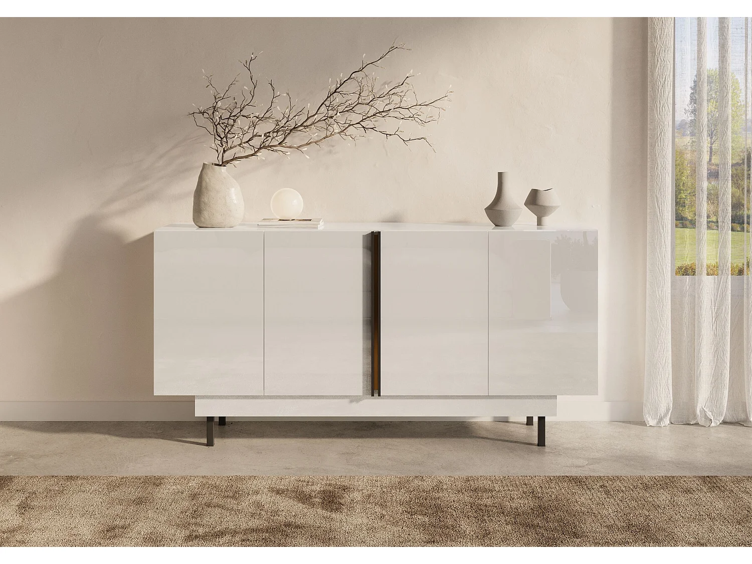 Sideboard Artemisa weiß, goldener akzent, hochglanz