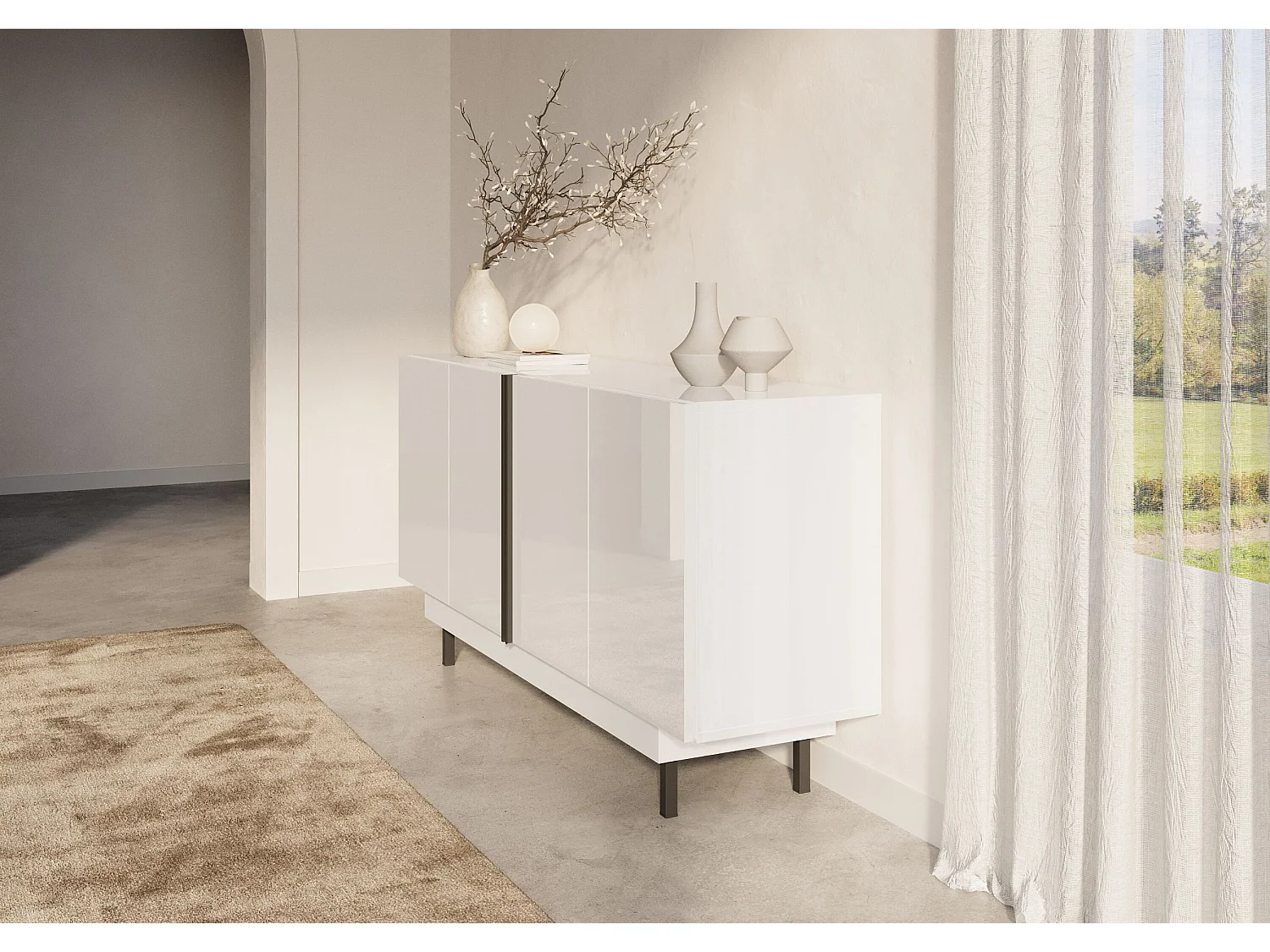 Sideboard Artemisa weiß, goldener akzent, hochglanz