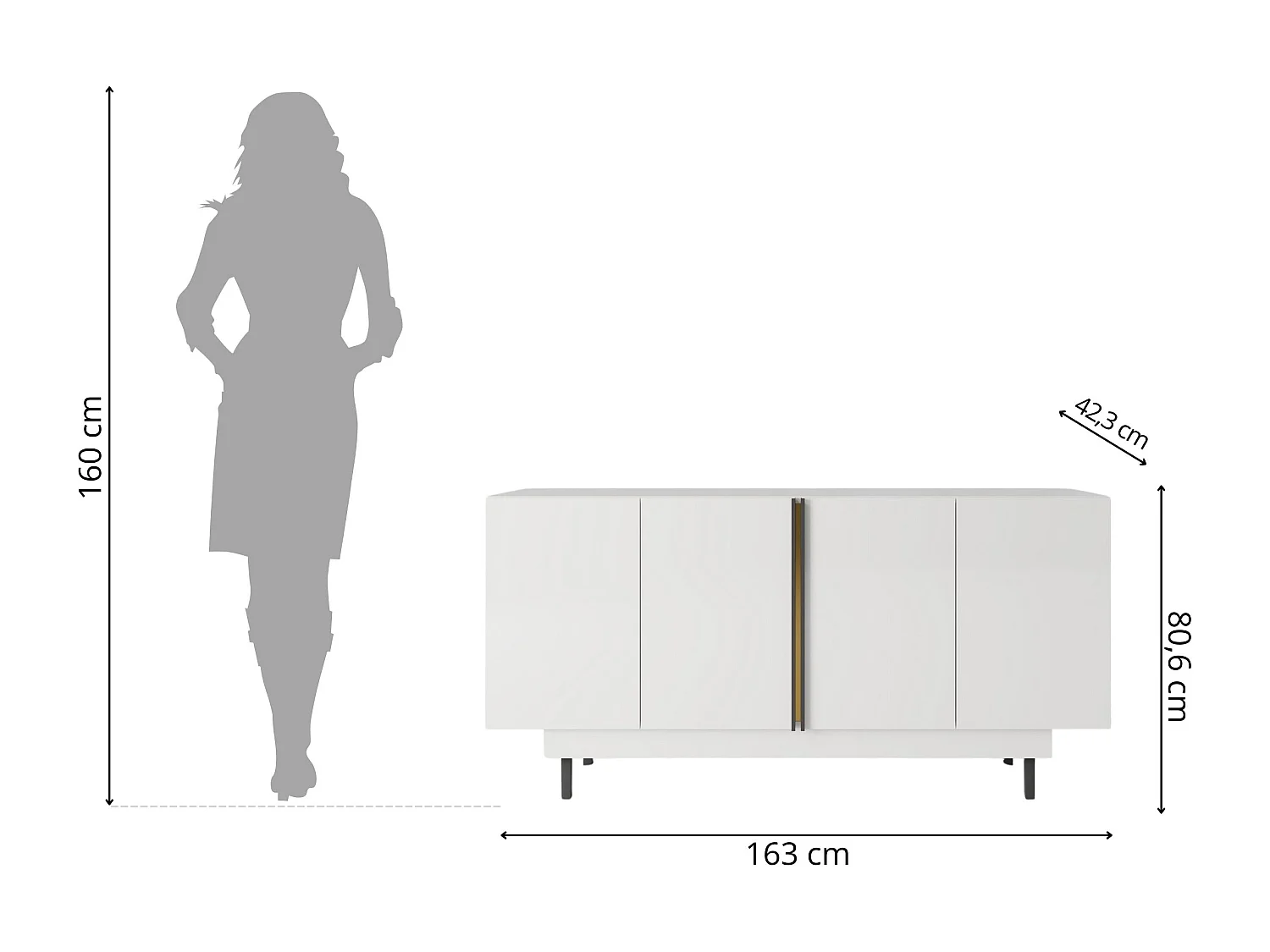 Sideboard Artemisa weiß, goldener akzent, hochglanz