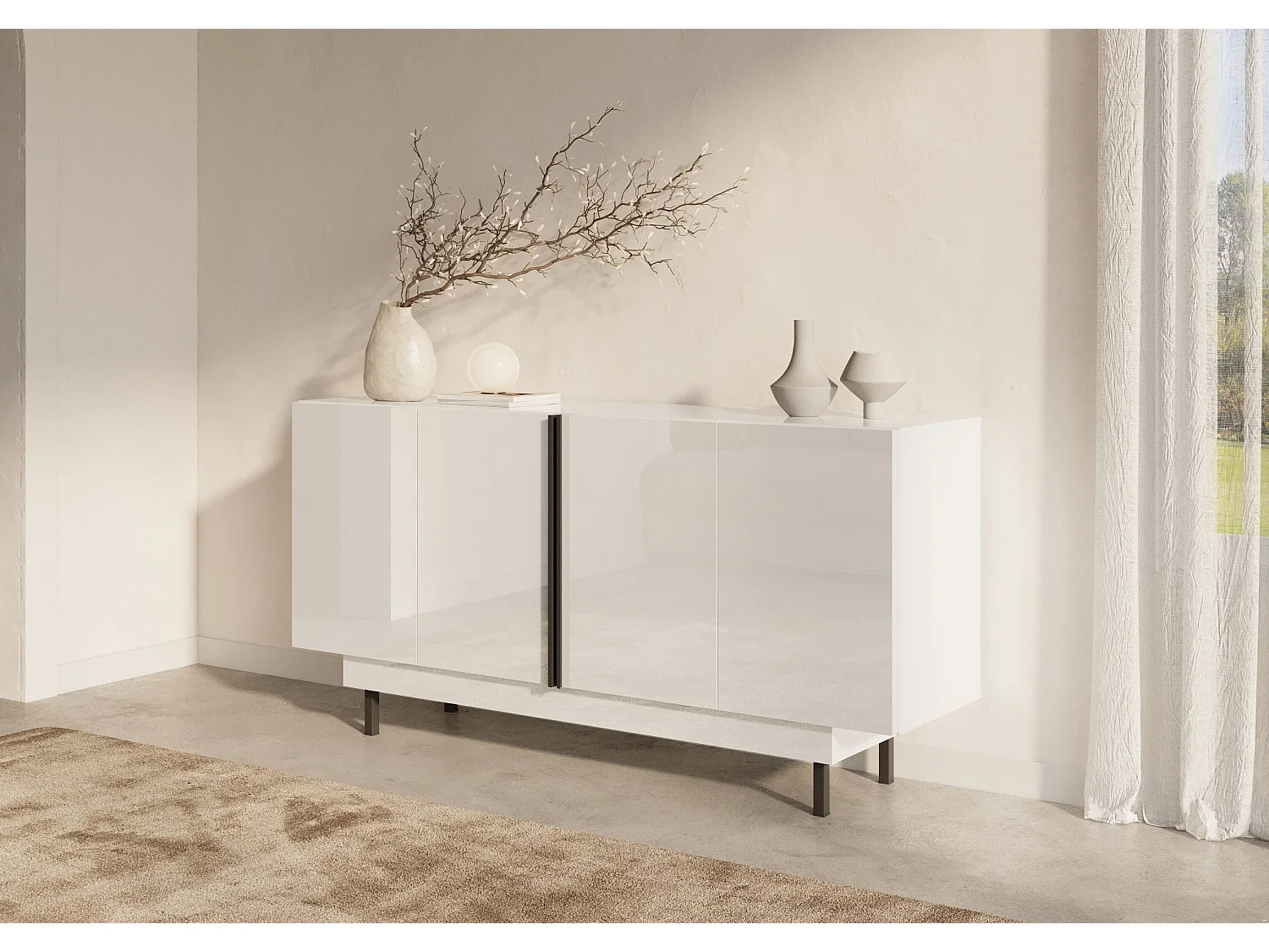 Elegancka biała komoda Dancan ARTEMISA ze złotymi dodatkami / szer. 163 cm