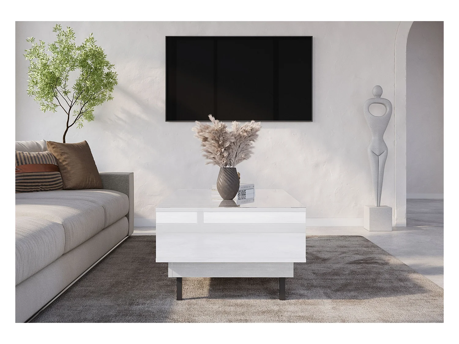 Couchtisch Artemisa weiß, goldener akzent, hochglanz