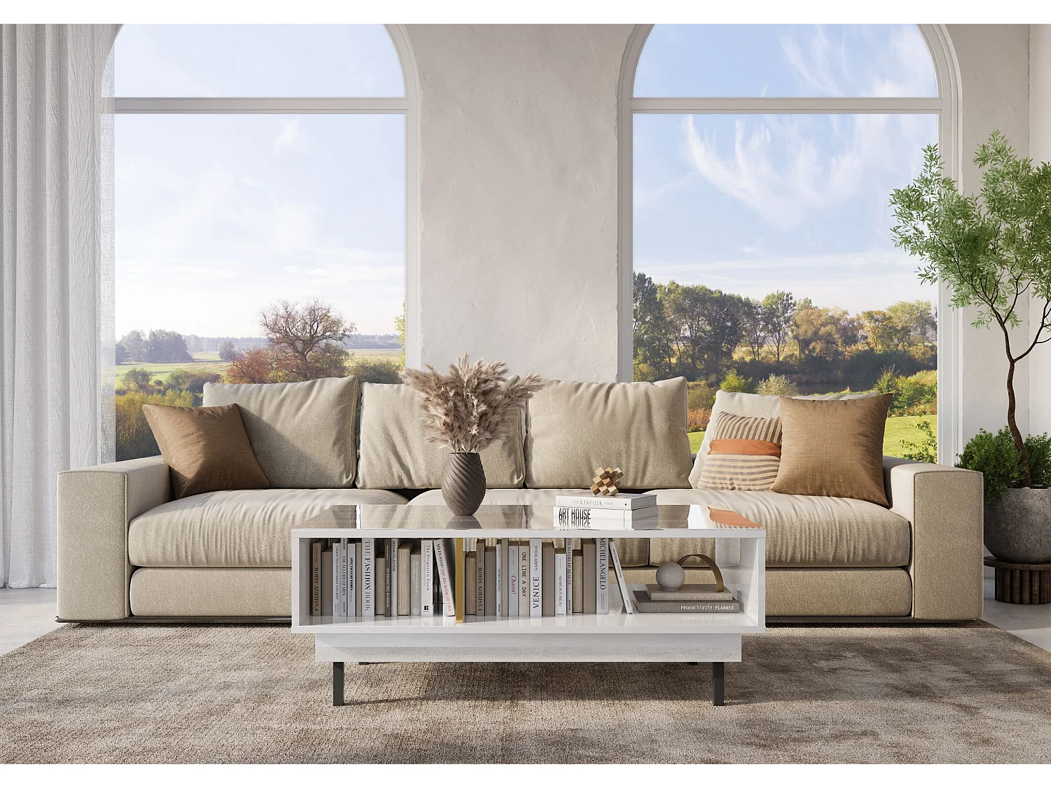 Couchtisch Artemisa weiß, goldener akzent, hochglanz