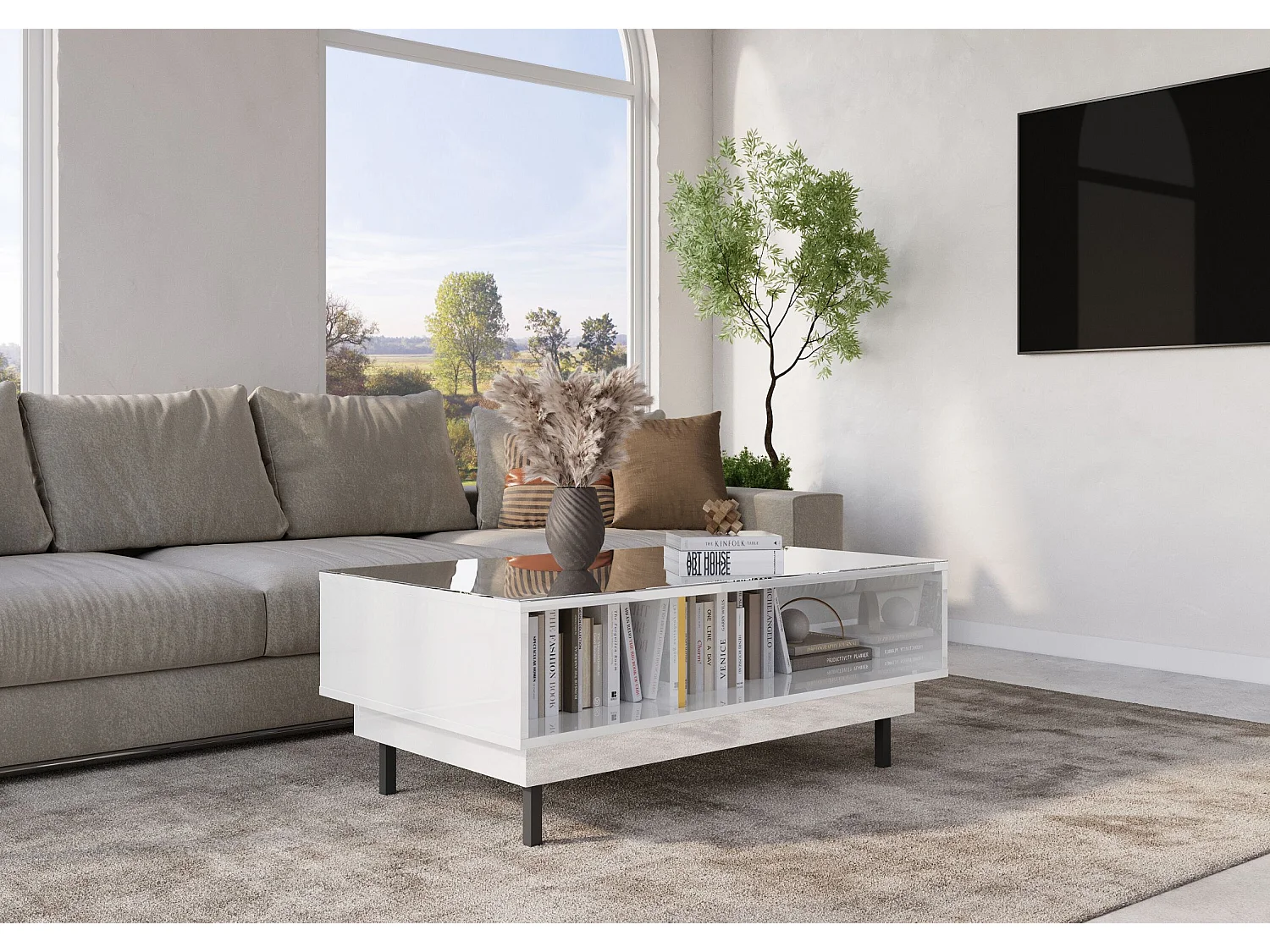 Couchtisch Artemisa weiß, goldener akzent, hochglanz