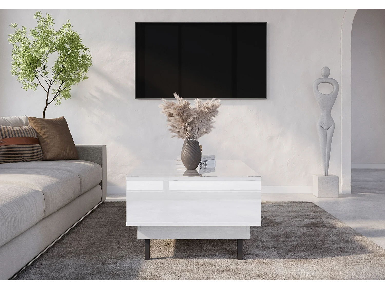 Couchtisch Artemisa weiß, goldener akzent, hochglanz