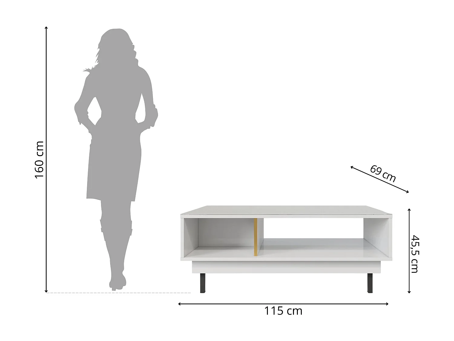 Couchtisch Artemisa weiß, goldener akzent, hochglanz
