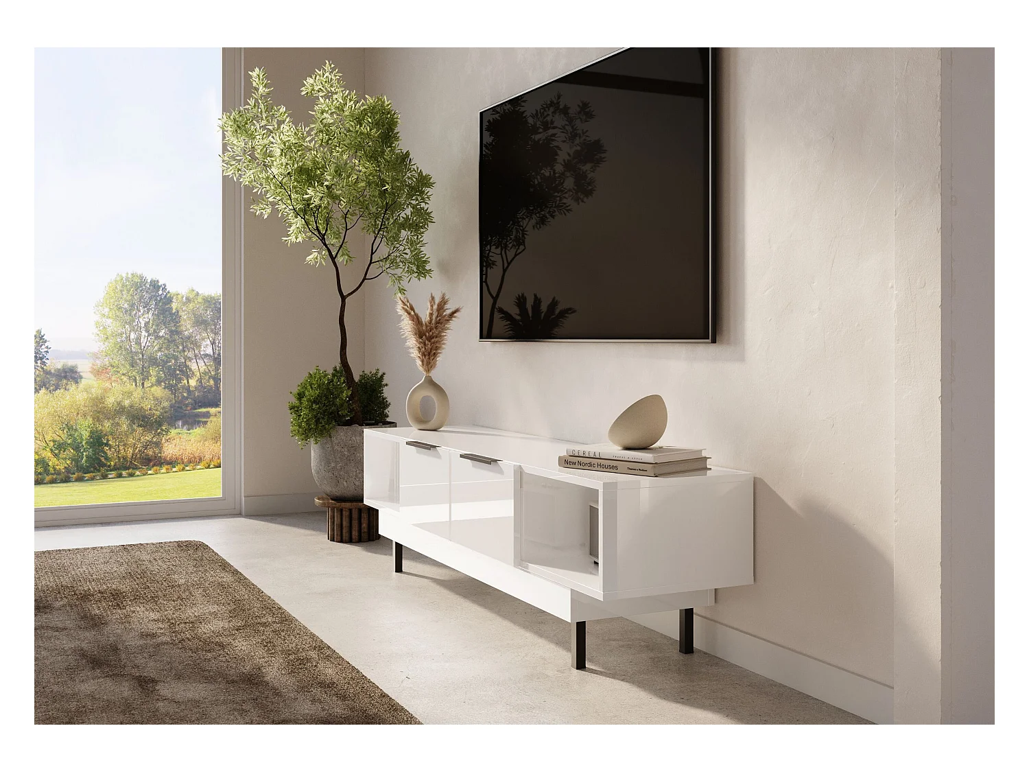 Lowboard Artemisa weiß, goldener akzent, hochglanz