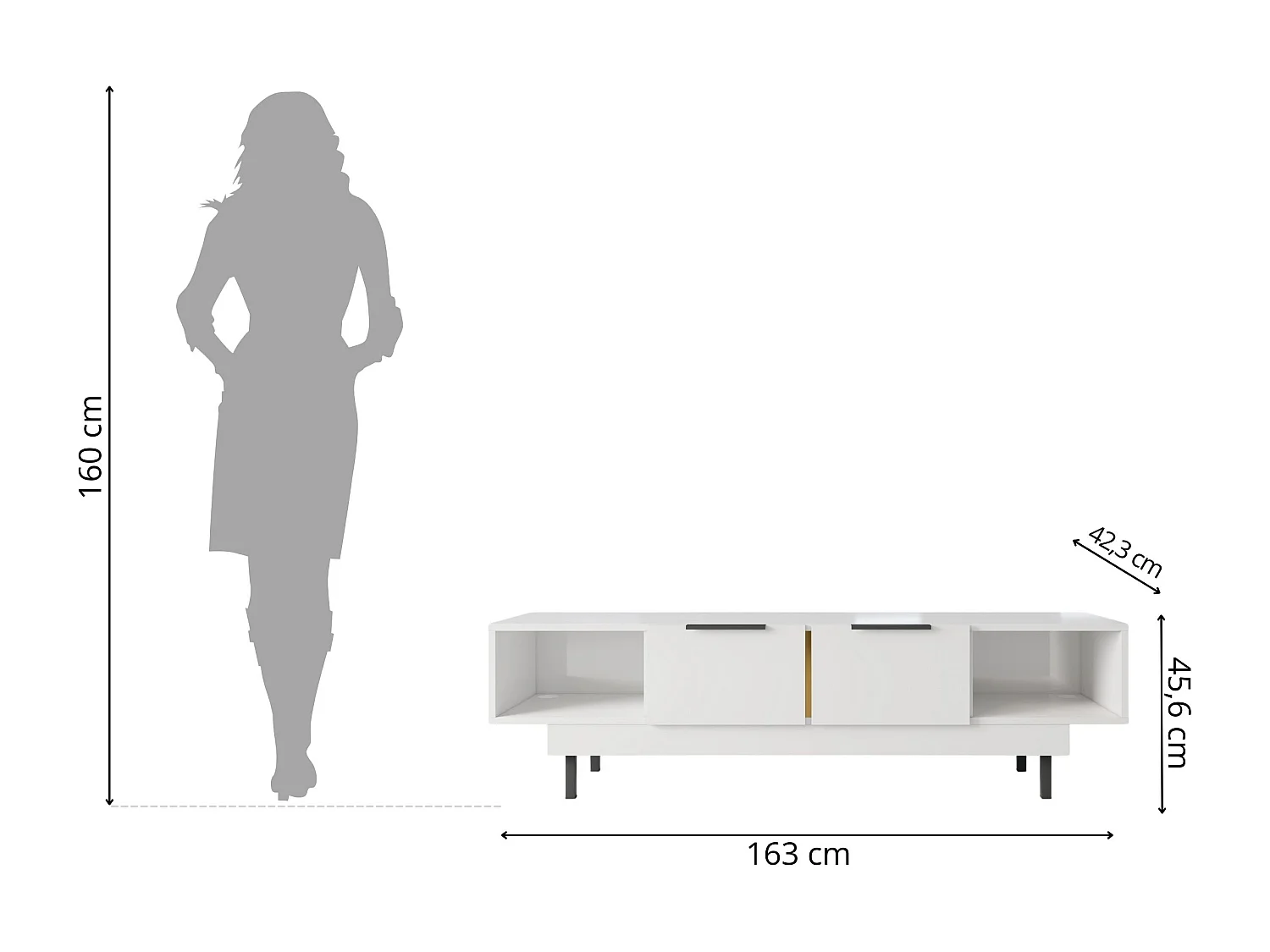 Lowboard Artemisa weiß, goldener akzent, hochglanz