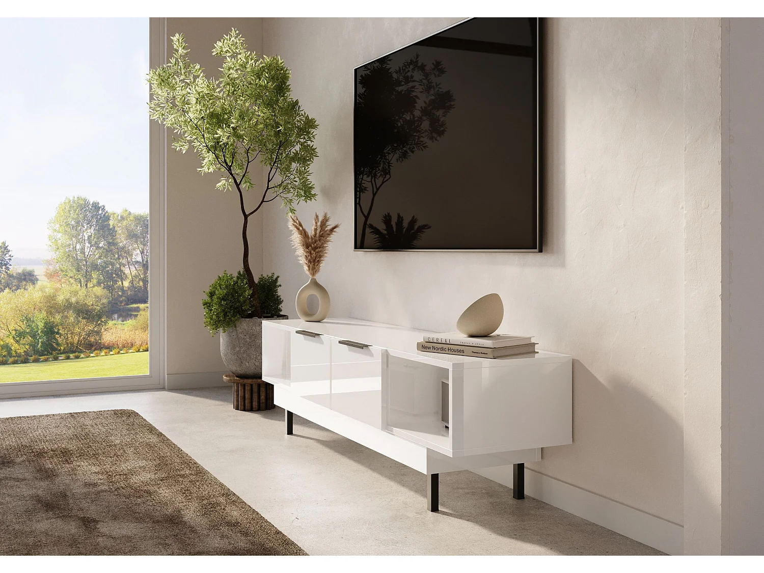 Lowboard Artemisa weiß, goldener akzent, hochglanz