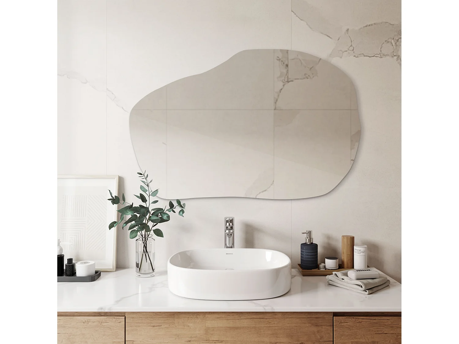 Design-Spiegel Tulup, Maße 100 cm x 65 cm, Vergrößert den Raum im Flur, perfekt für Minimalismus-Liebhaber.