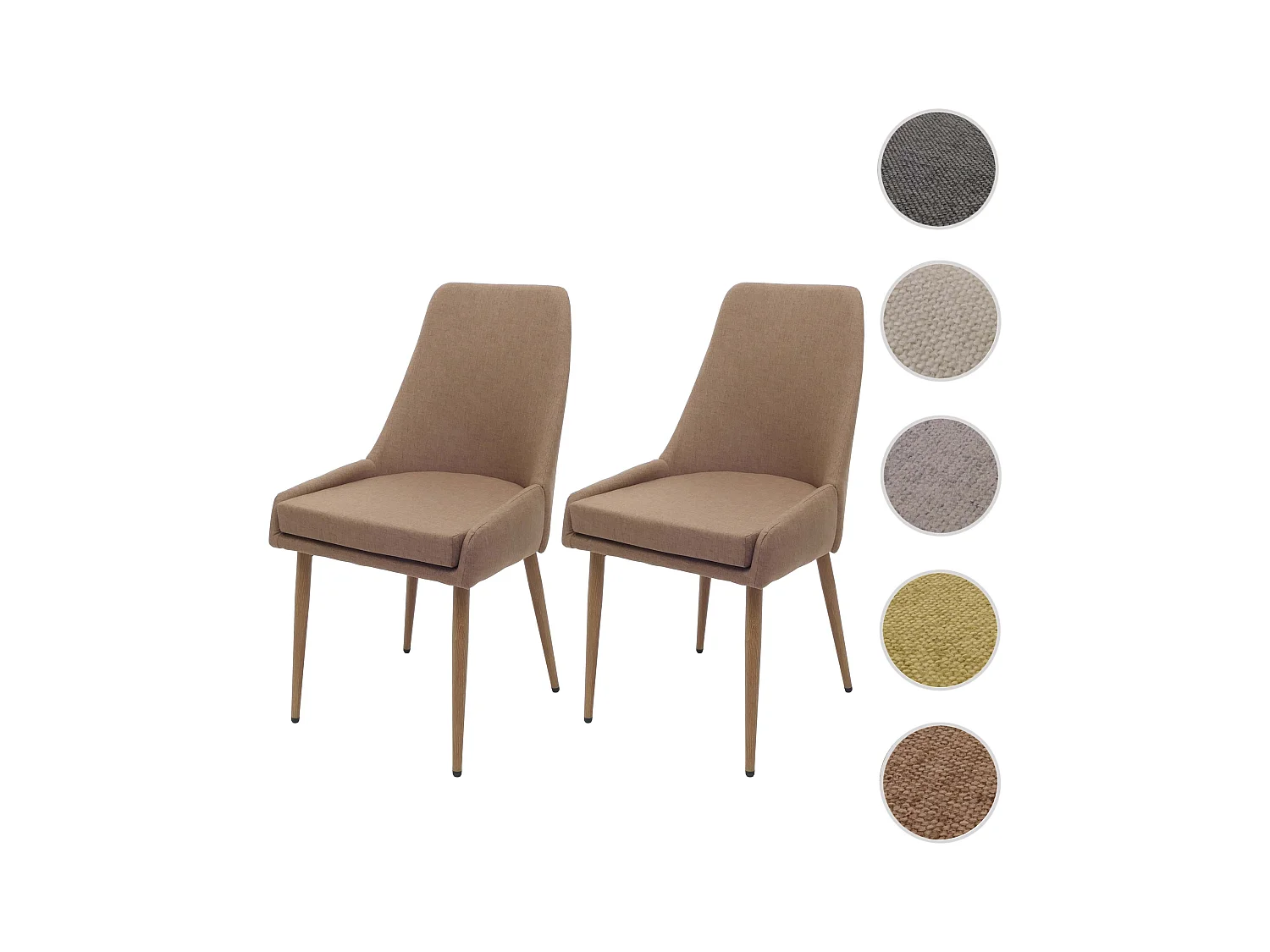 Set di 2 sedie da pranzo MCW-O27, poltroncina cucina imbottita, tessuto (280g/m²) acciaio effetto legno ~ marrone