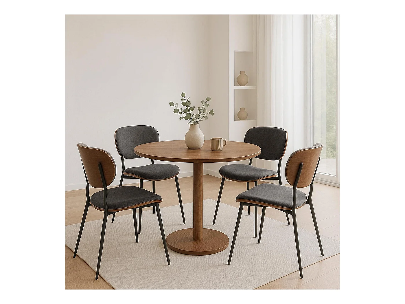 Chaise de salle à manger MCW-O45 (lot de 2),  aspect noyer, gris foncé