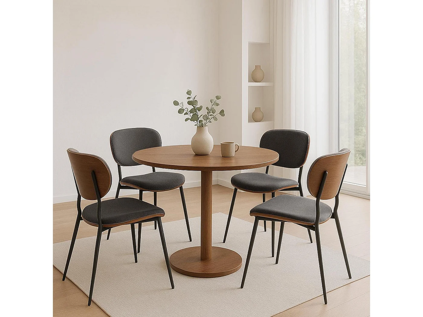 Esszimmerstuhl MCW-O45 (2er-Set), Walnuss-Optik, dunkelgrau