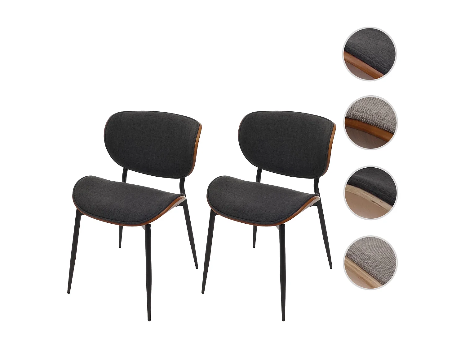 Esszimmerstuhl MCW-O45 (2er-Set), Walnuss-Optik, dunkelgrau