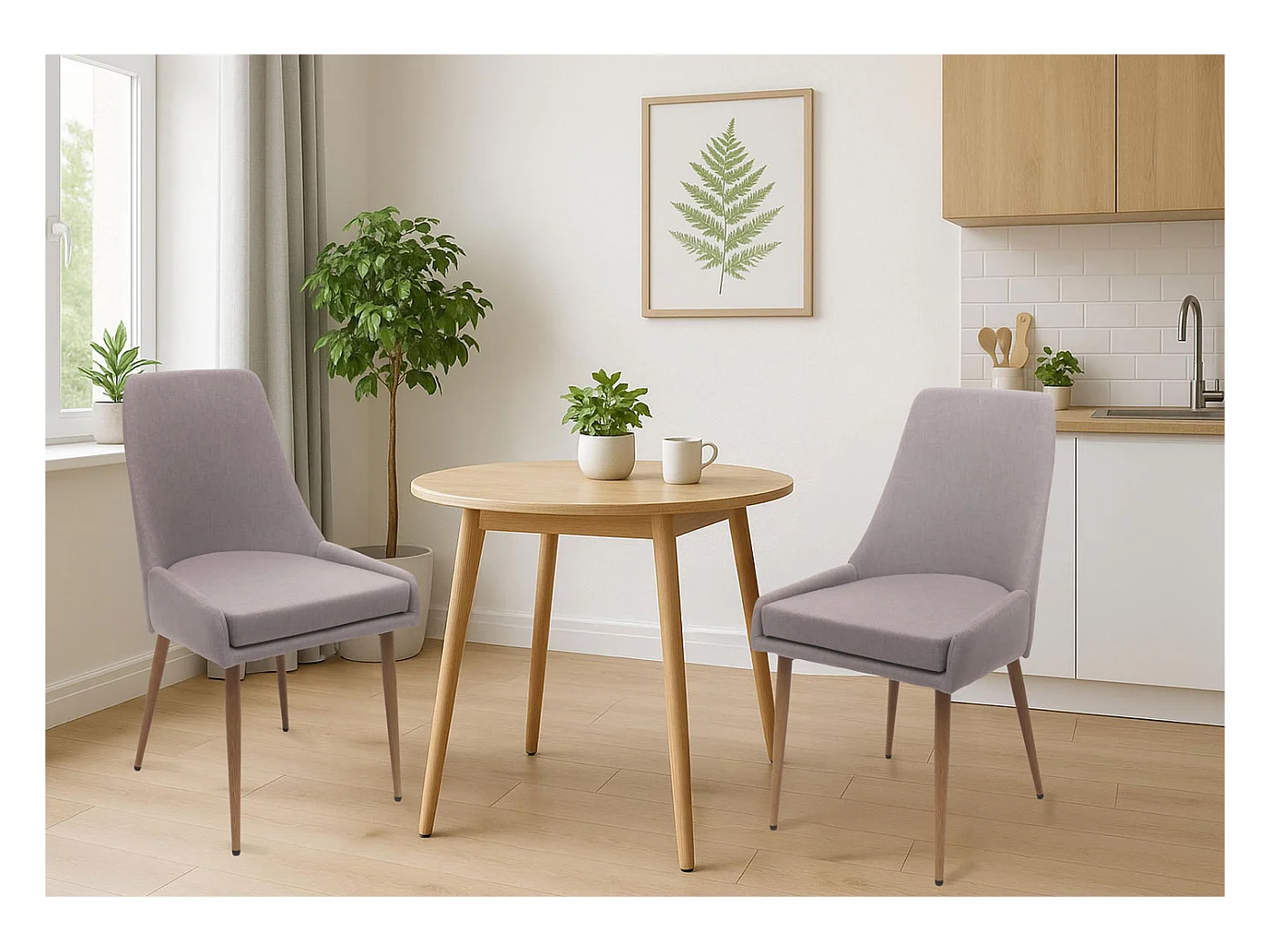 Set di 2 sedie da pranzo MCW-O27, poltroncina cucina imbottita, tessuto (280g/m²) acciaio effetto legno ~ grigio chiaro