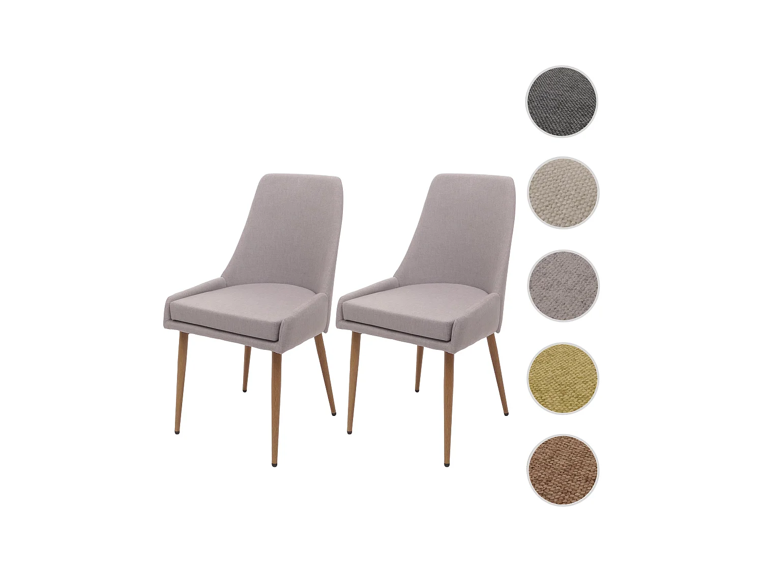 Set di 2 sedie da pranzo MCW-O27, poltroncina cucina imbottita, tessuto (280g/m²) acciaio effetto legno ~ grigio chiaro
