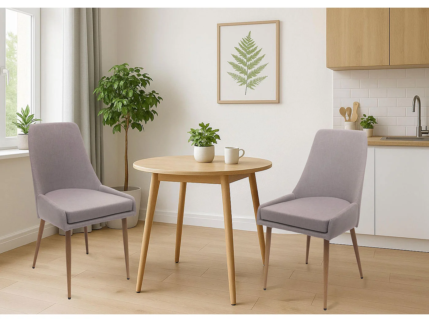 Chaise de salle à manger MCW-O27 (lot de 2),  gris clair