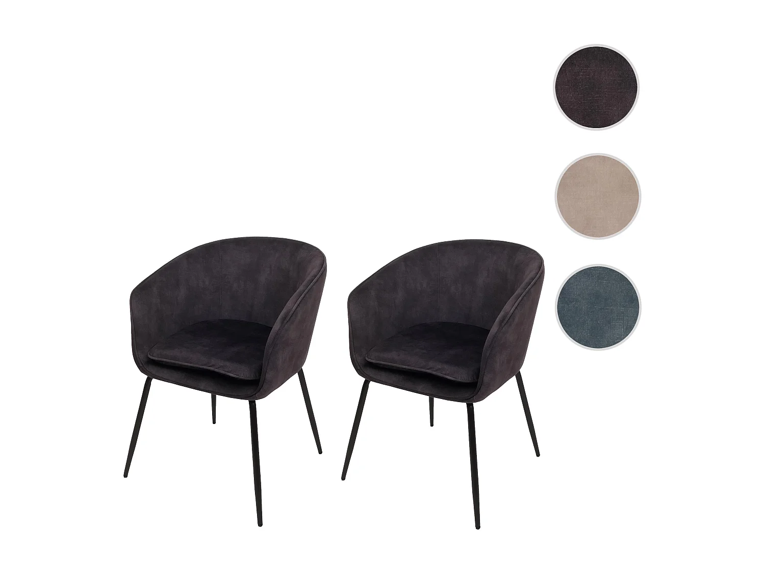 Set di 2 sedie da pranzo MCW-O28, poltroncina da cucina imbottita, stoffa/tessuto (340g/m²) metallo ~ grigio scuro