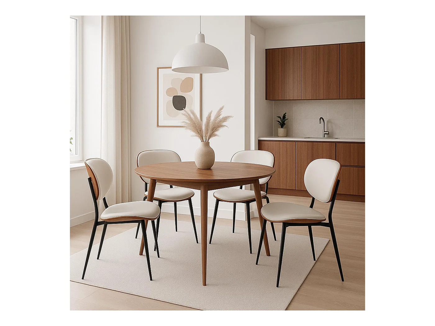 Esszimmerstuhl MCW-O45 (2er-Set), Walnuss-Optik, weiß