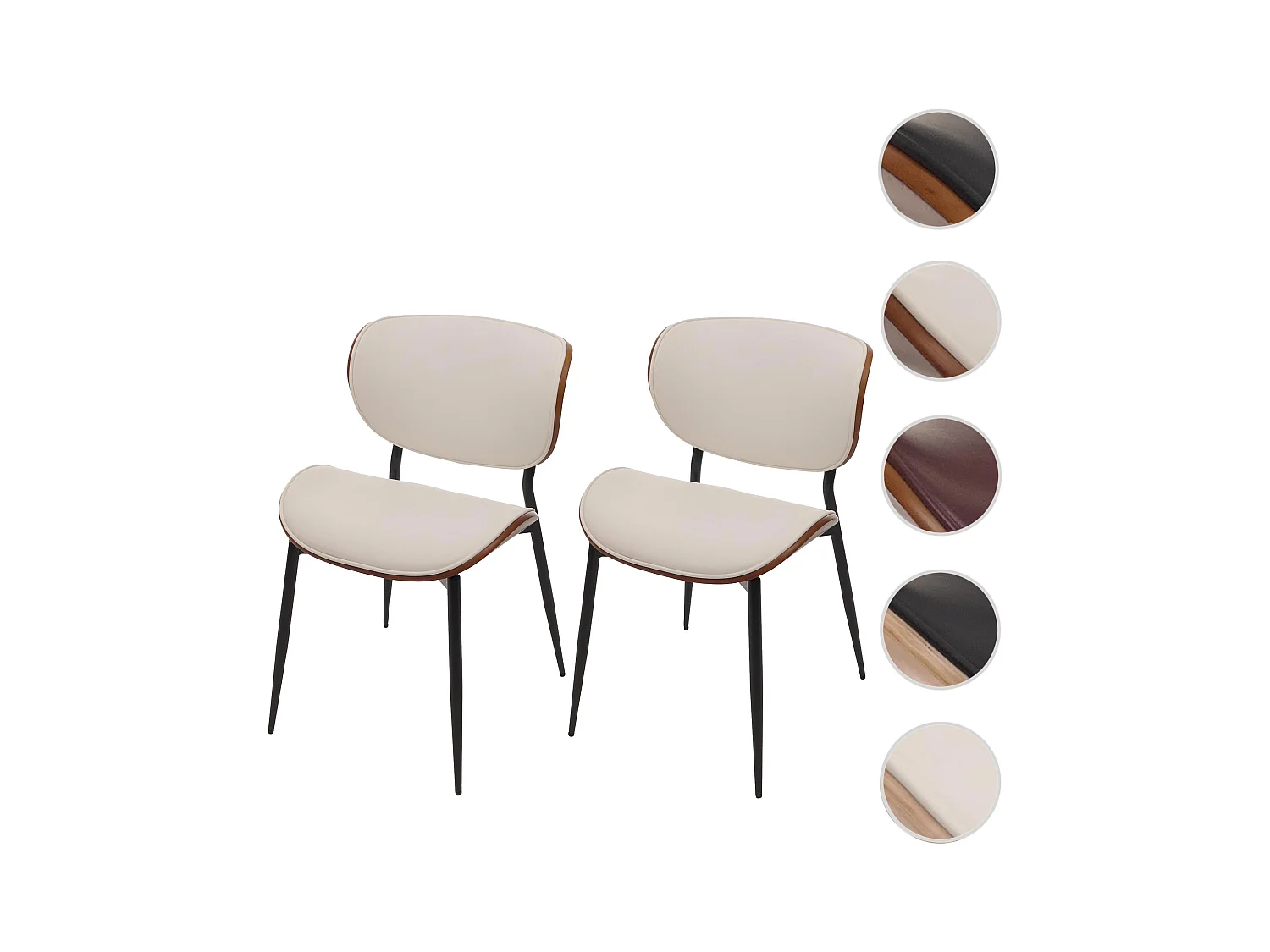 Esszimmerstuhl MCW-O45 (2er-Set), Walnuss-Optik, weiß