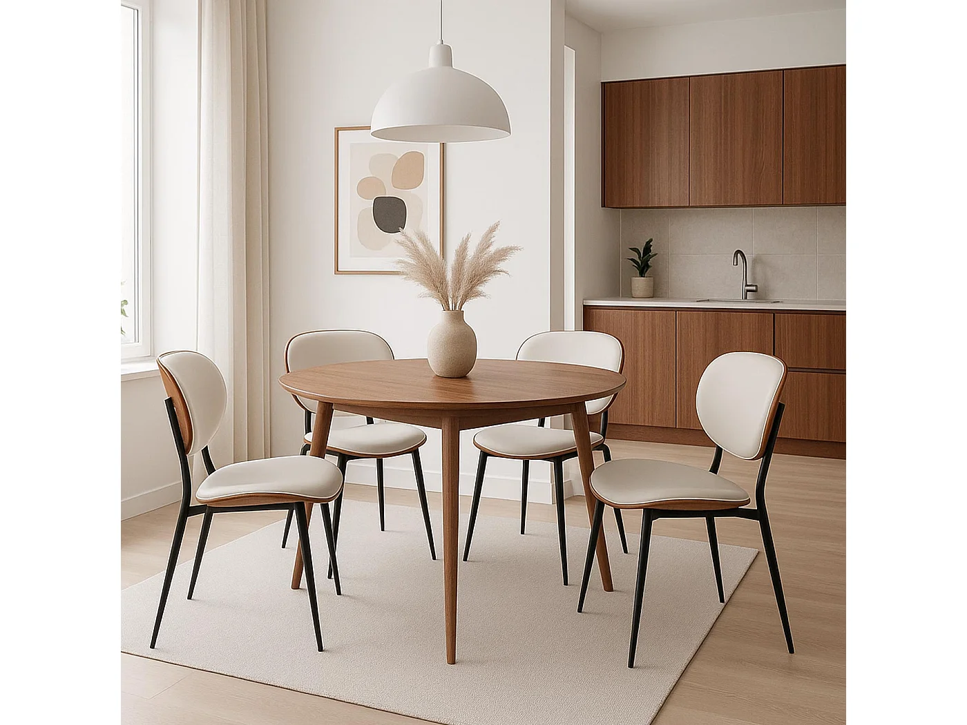 Esszimmerstuhl MCW-O45 (2er-Set), Walnuss-Optik, weiß