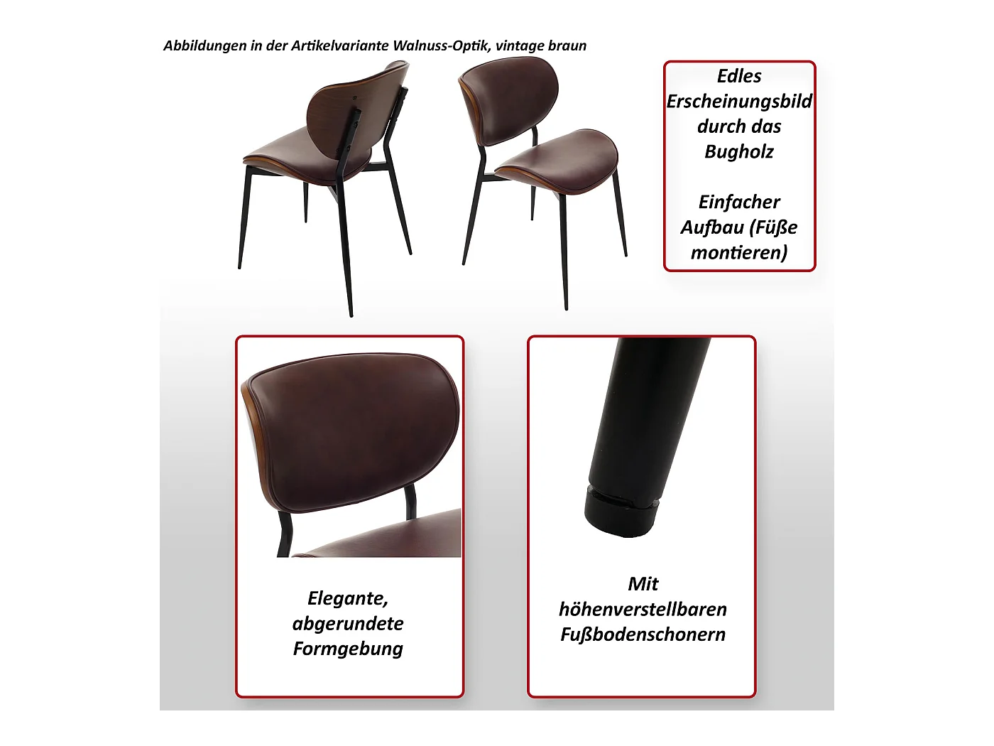 Cadeira de jantar MCW-O45 (conjunto de 2),  aspeto de nogueira, castanho vintage