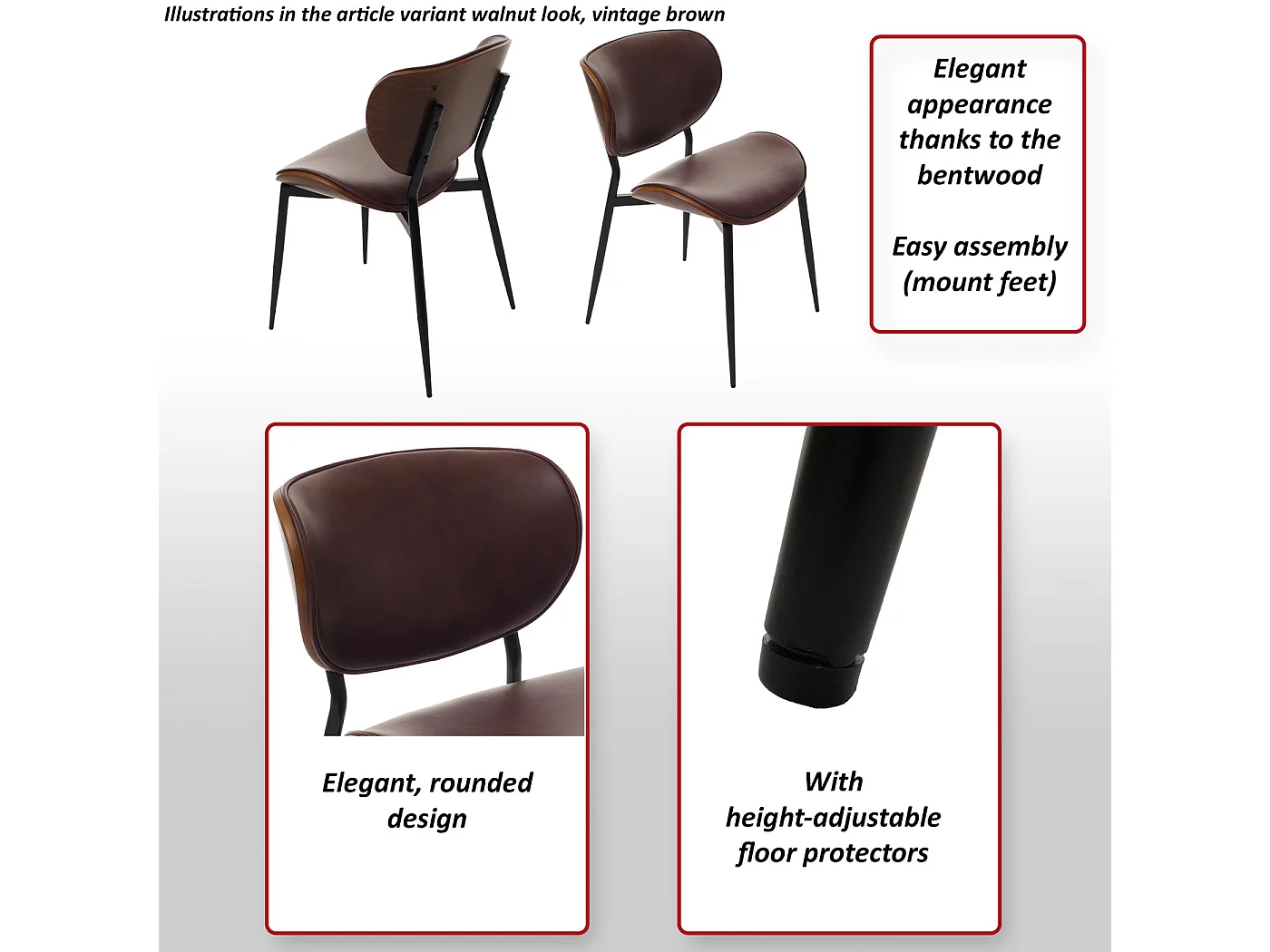 MCW-O45 dining chair (set of 2),  walnut finish, vintage brown