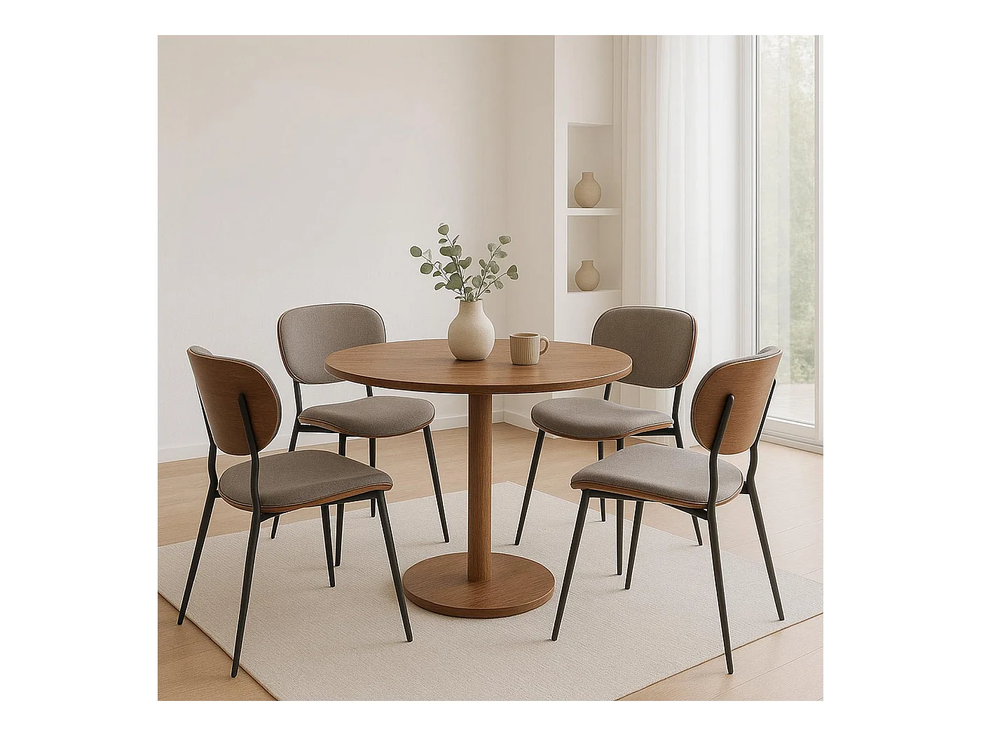 Chaise de salle à manger MCW-O45 (lot de 2),  aspect noyer, gris clair