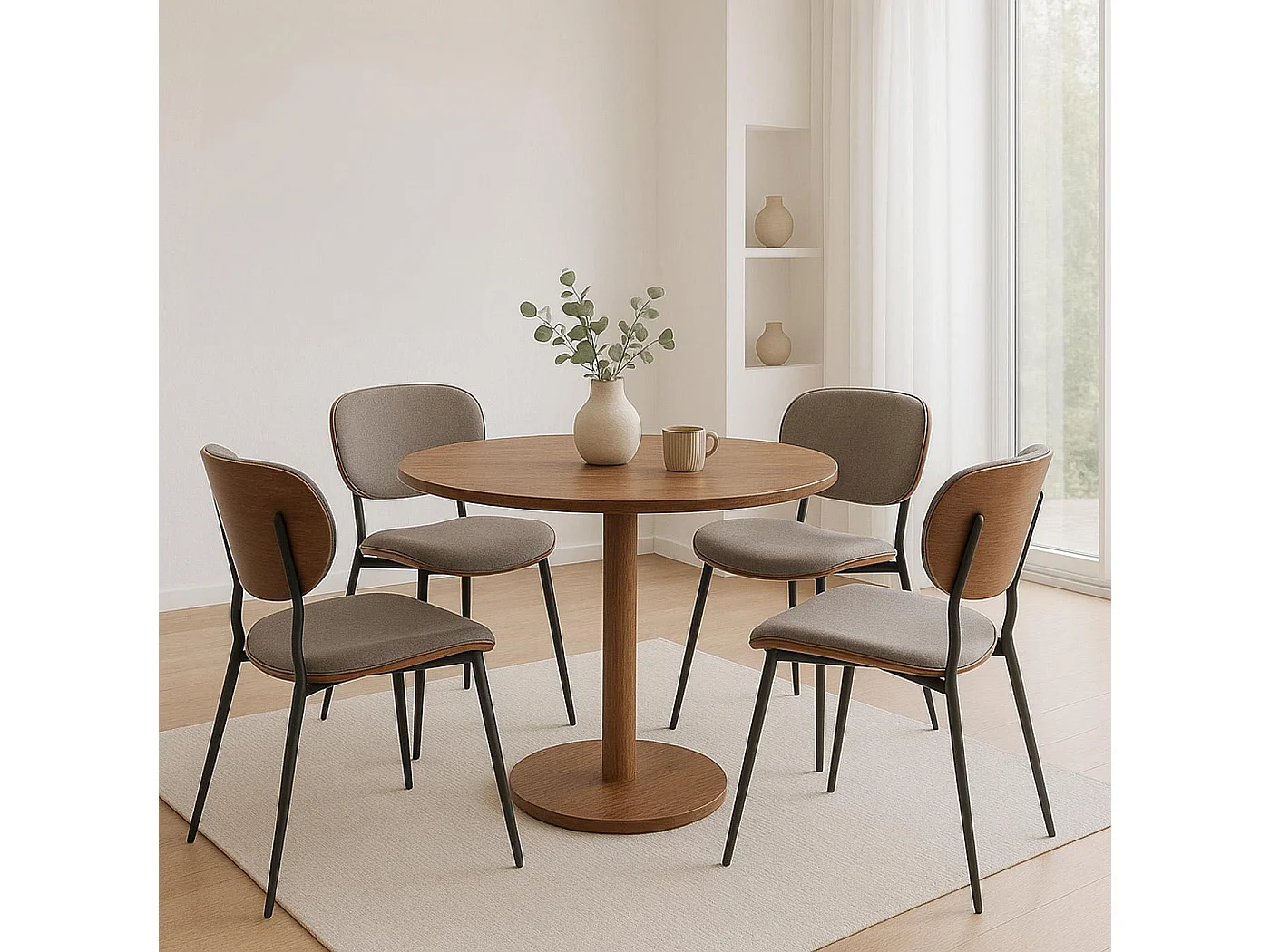 Chaise de salle à manger MCW-O45 (lot de 2),  aspect noyer, gris clair