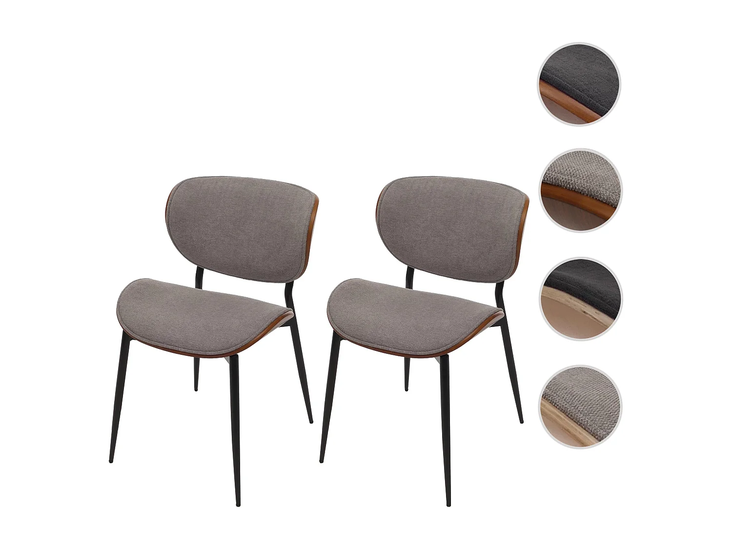 Chaise de salle à manger MCW-O45 (lot de 2),  aspect noyer, gris clair