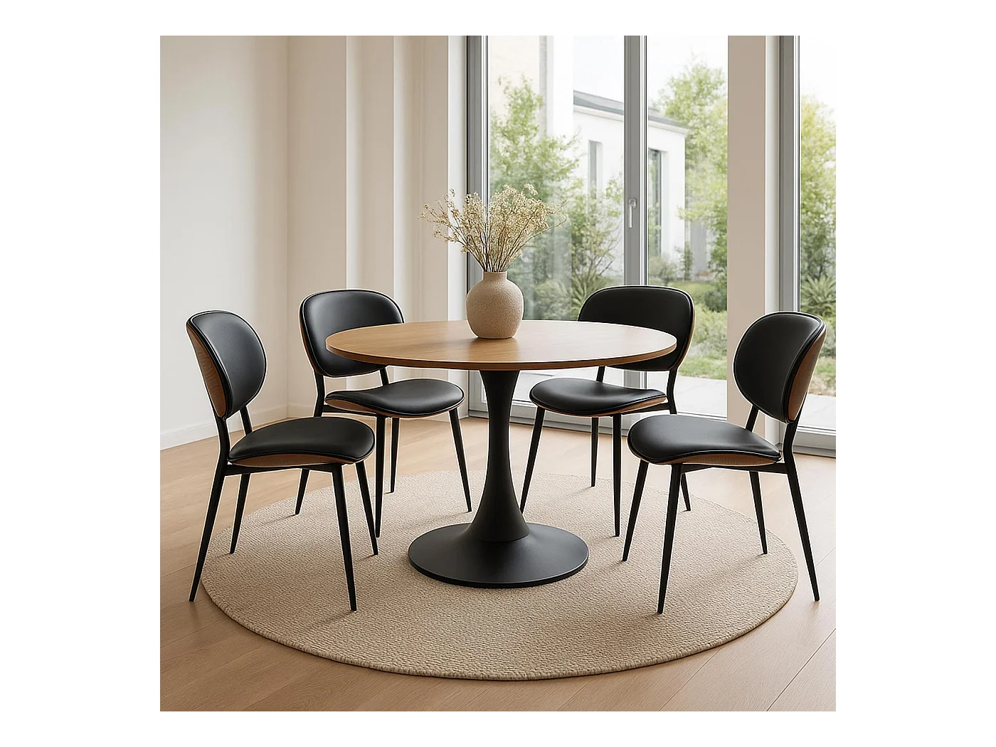 Krzesło do jadalni MCW-O45 (zestaw 2 sztuk),  orzechowy wygląd, czarny