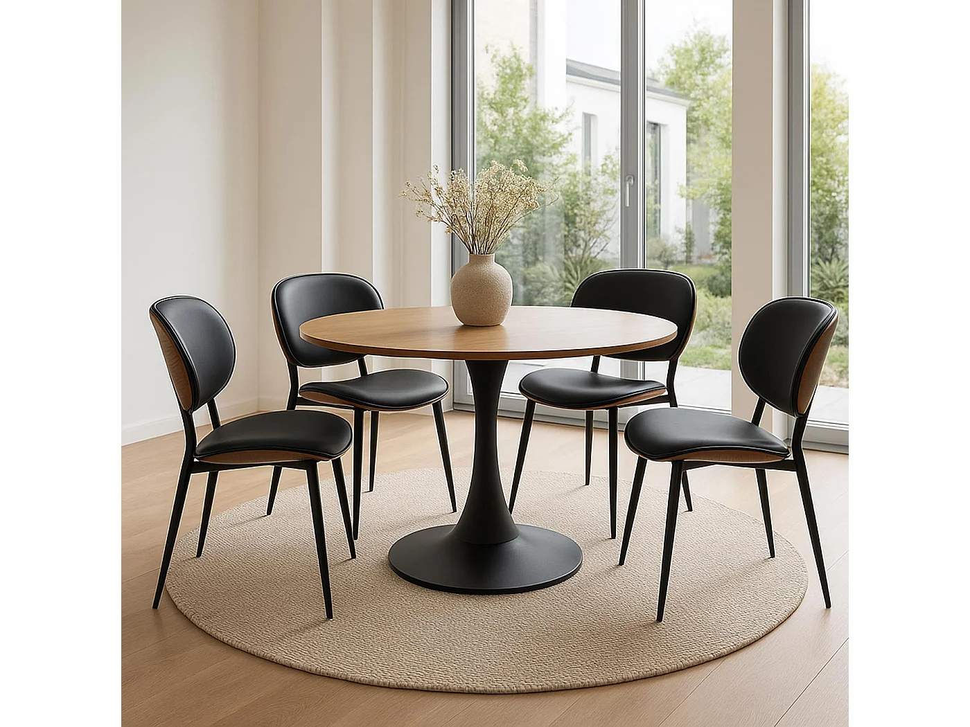 Krzesło do jadalni MCW-O45 (zestaw 2 sztuk),  orzechowy wygląd, czarny