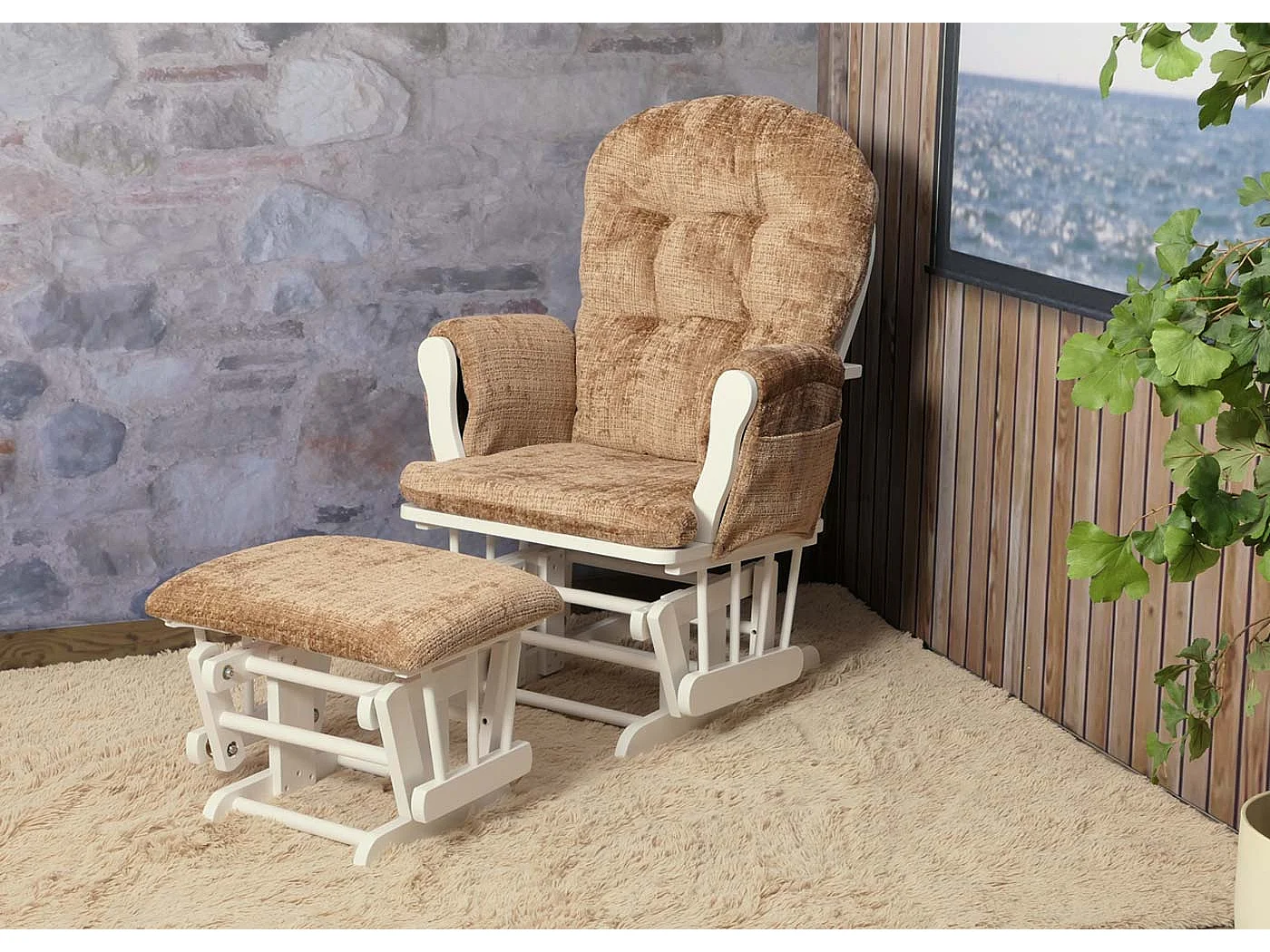 Fauteuil de relaxation MCW-C76,  marron clair, piètement blanc