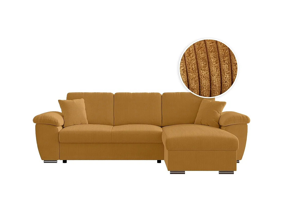 Canapé d'angle ALBERT réversible convertible 4 places avec coffre en velours côtelé - Jaune