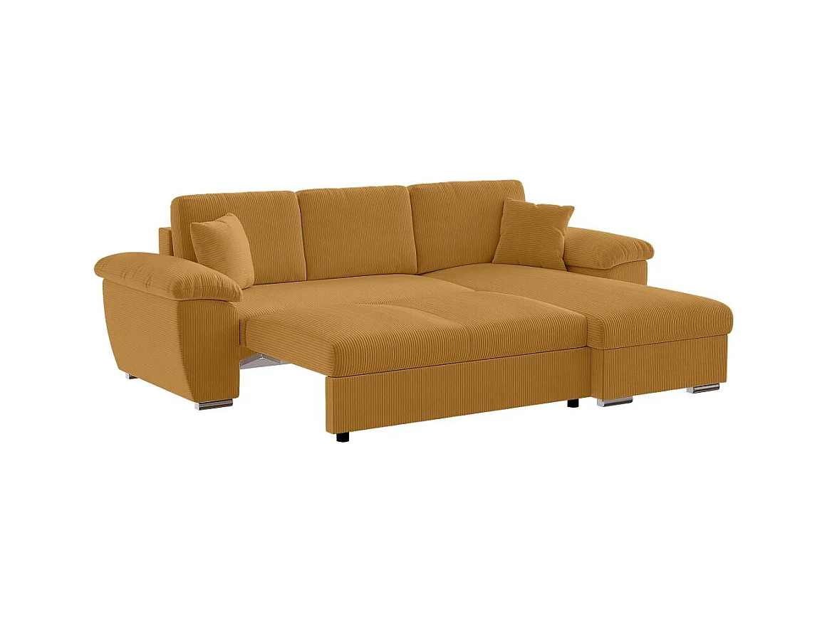 Canapé d'angle ALBERT réversible convertible 4 places avec coffre en velours côtelé - Jaune
