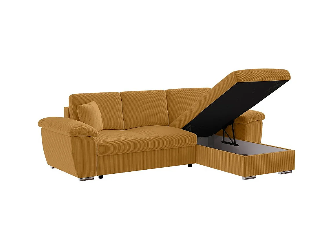 Canapé d'angle ALBERT réversible convertible 4 places avec coffre en velours côtelé - Jaune