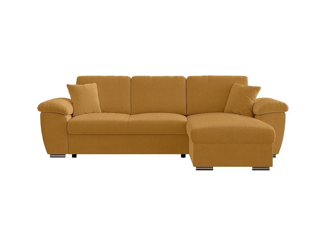 Canapé d'angle ALBERT réversible convertible 4 places avec coffre en velours côtelé - Jaune