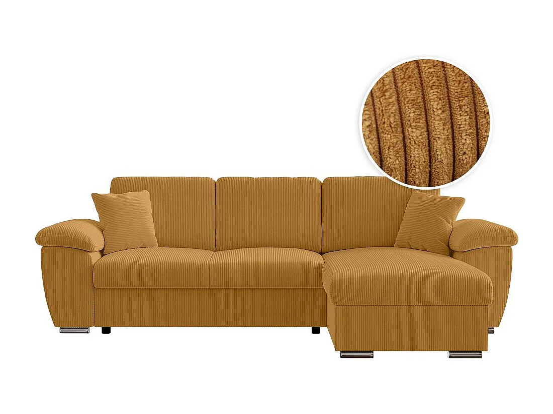 Canapé d'angle ALBERT réversible convertible 4 places avec coffre en velours côtelé - Jaune