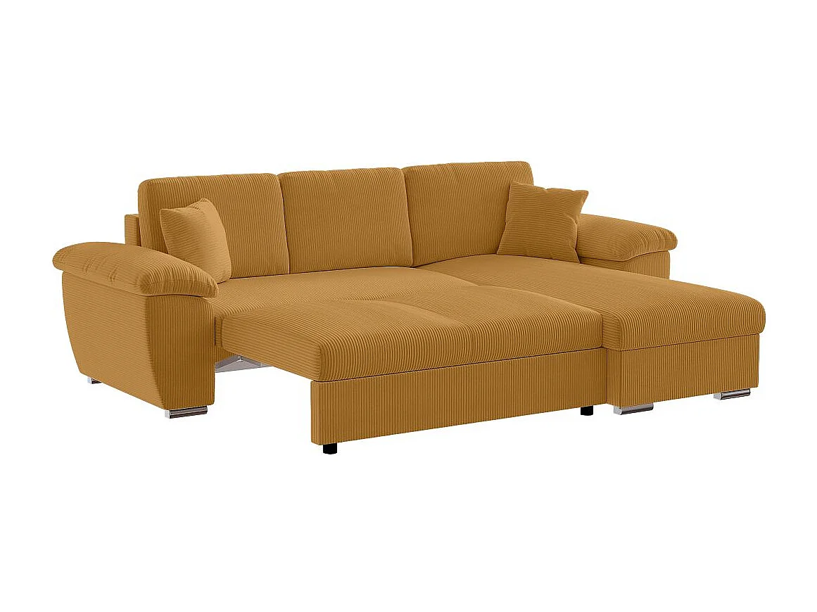 Canapé d'angle ALBERT réversible convertible 4 places avec coffre en velours côtelé - Jaune
