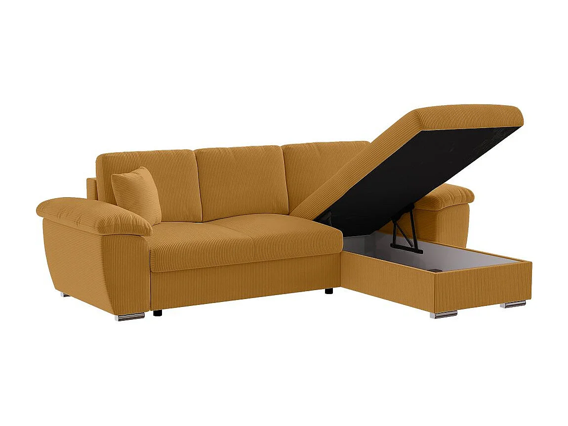 Canapé d'angle ALBERT réversible convertible 4 places avec coffre en velours côtelé - Jaune