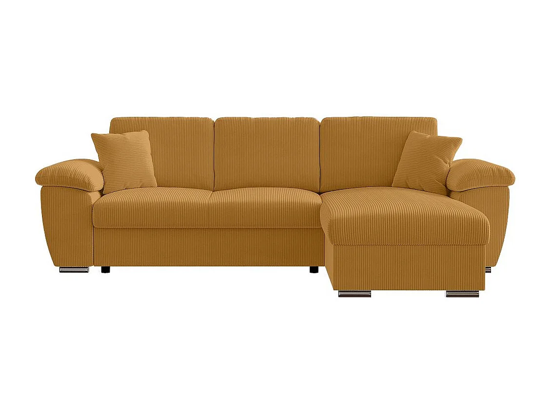 Canapé d'angle ALBERT réversible convertible 4 places avec coffre en velours côtelé - Jaune