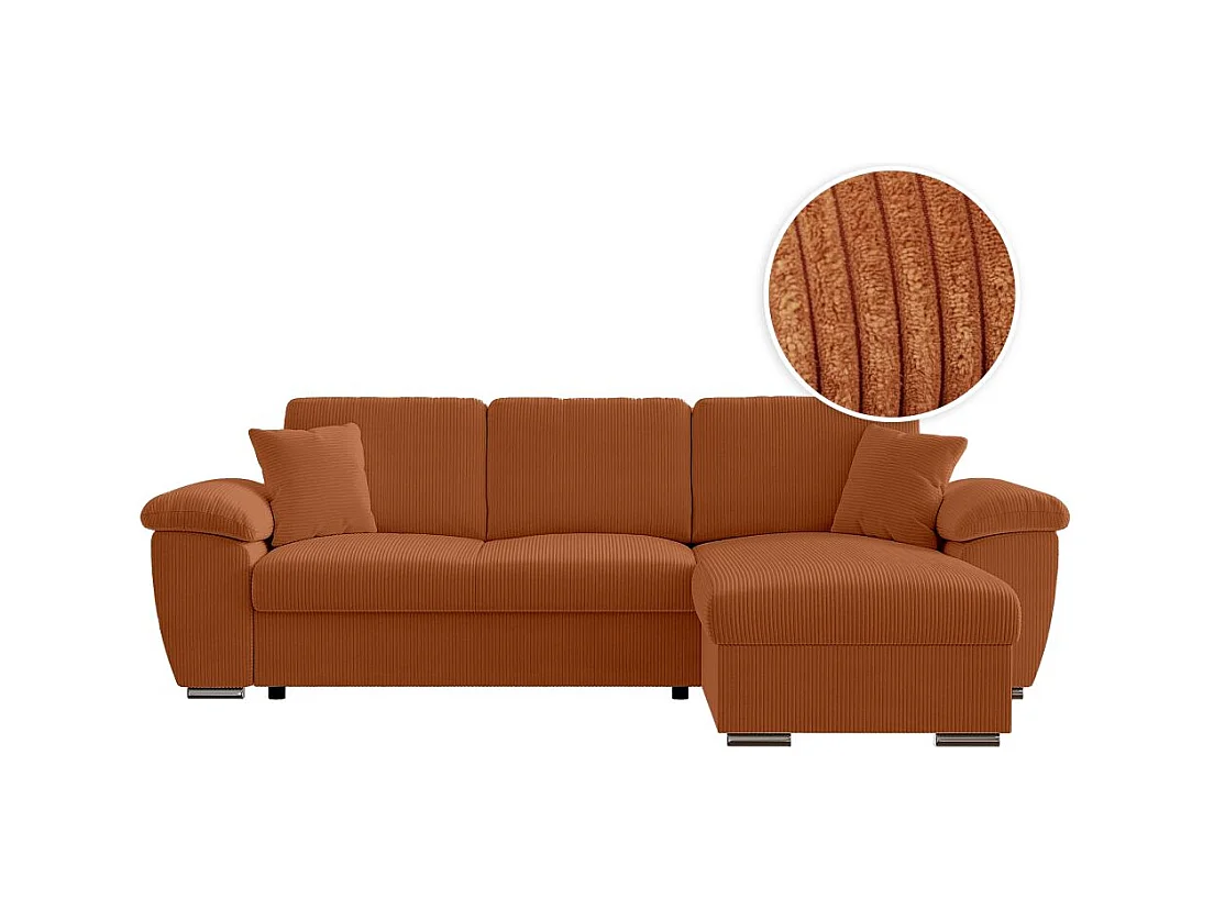 Canapé d'angle ALBERT réversible convertible 4 places avec coffre en velours côtelé - Terracotta