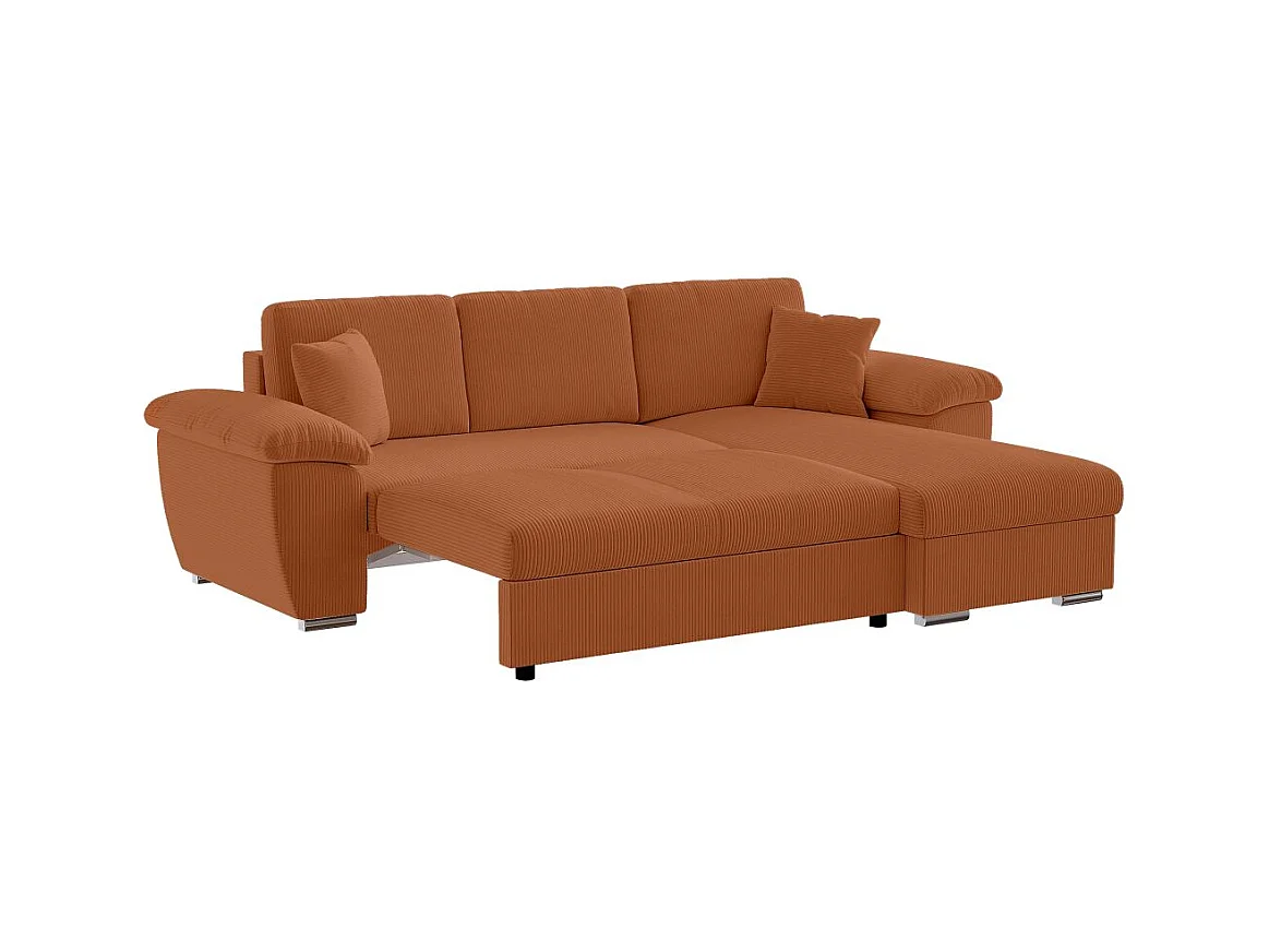 Canapé d'angle ALBERT réversible convertible 4 places avec coffre en velours côtelé - Terracotta