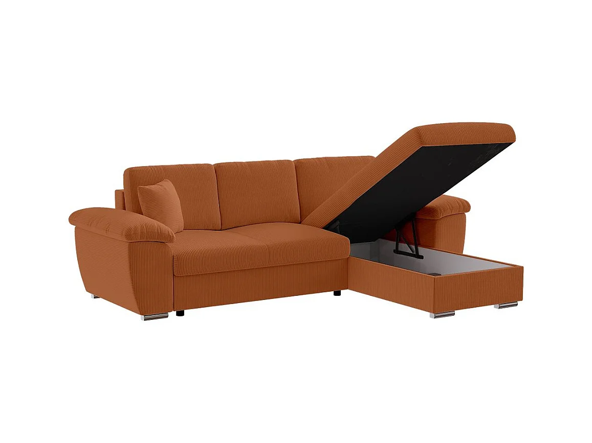 Canapé d'angle ALBERT réversible convertible 4 places avec coffre en velours côtelé - Terracotta