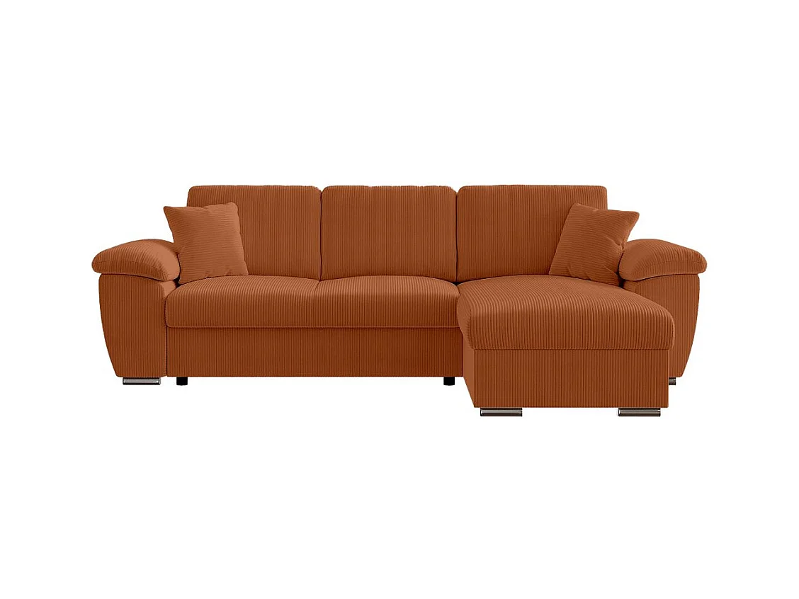 Canapé d'angle ALBERT réversible convertible 4 places avec coffre en velours côtelé - Terracotta