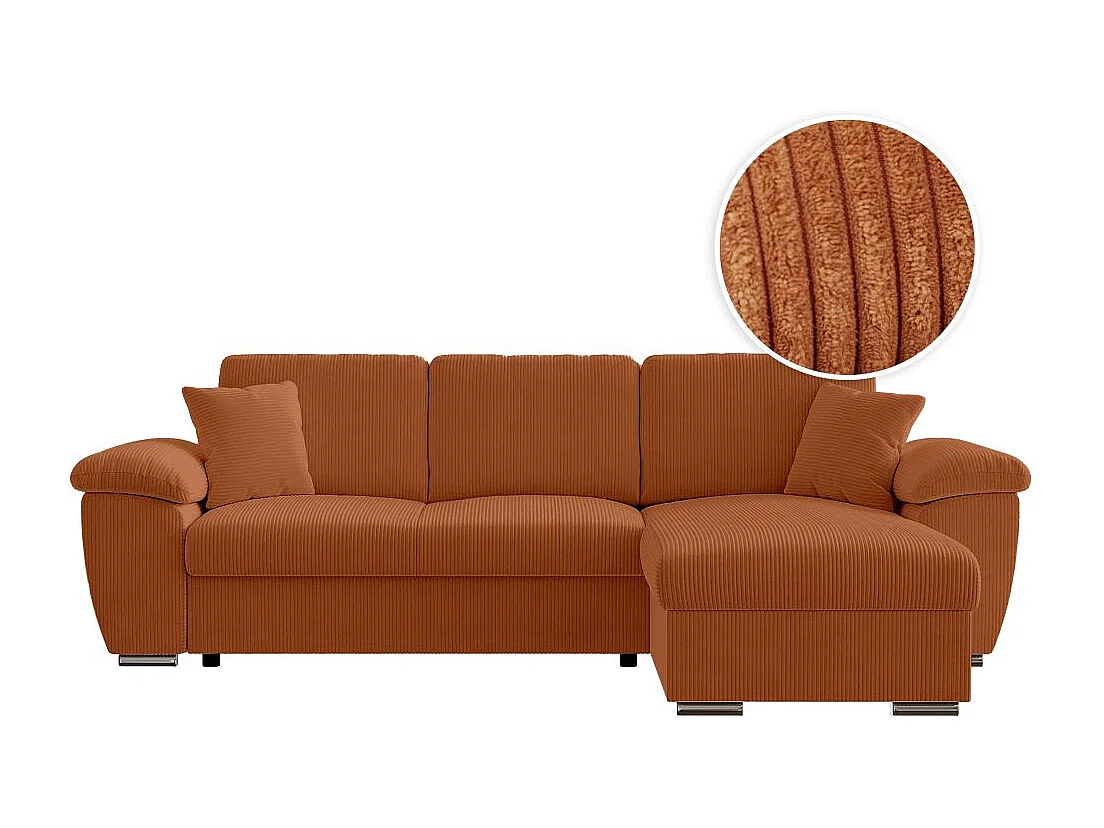Canapé d'angle ALBERT réversible convertible 4 places avec coffre en velours côtelé - Terracotta