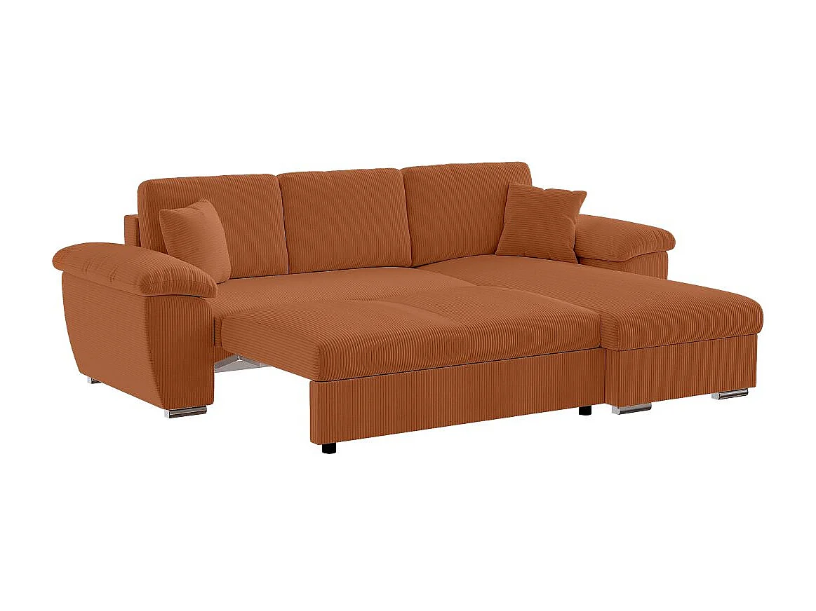 Canapé d'angle ALBERT réversible convertible 4 places avec coffre en velours côtelé - Terracotta
