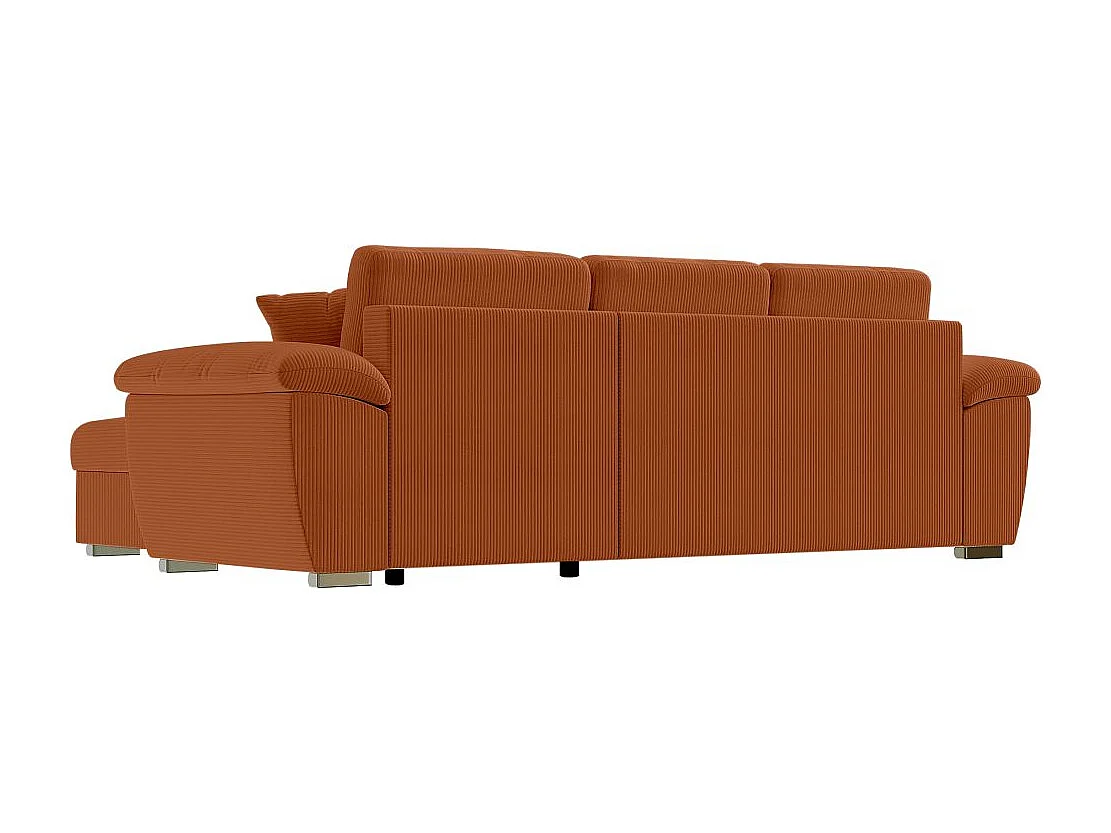 Canapé d'angle ALBERT réversible convertible 4 places avec coffre en velours côtelé - Terracotta