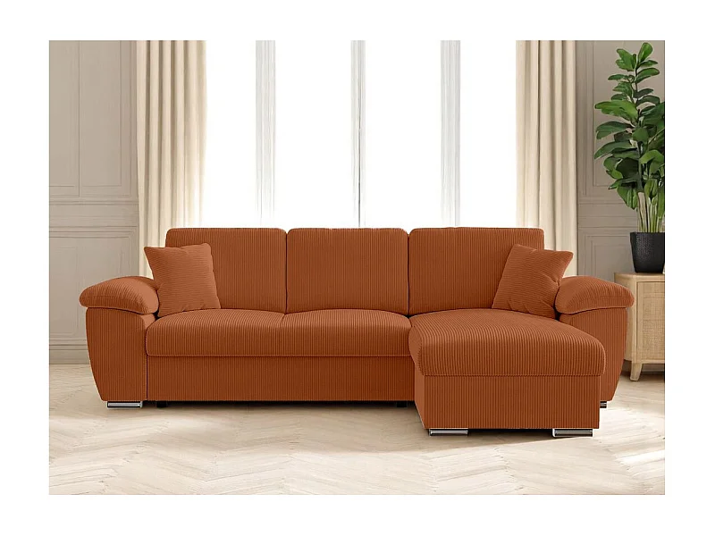Canapé d'angle ALBERT réversible convertible 4 places avec coffre en velours côtelé - Terracotta