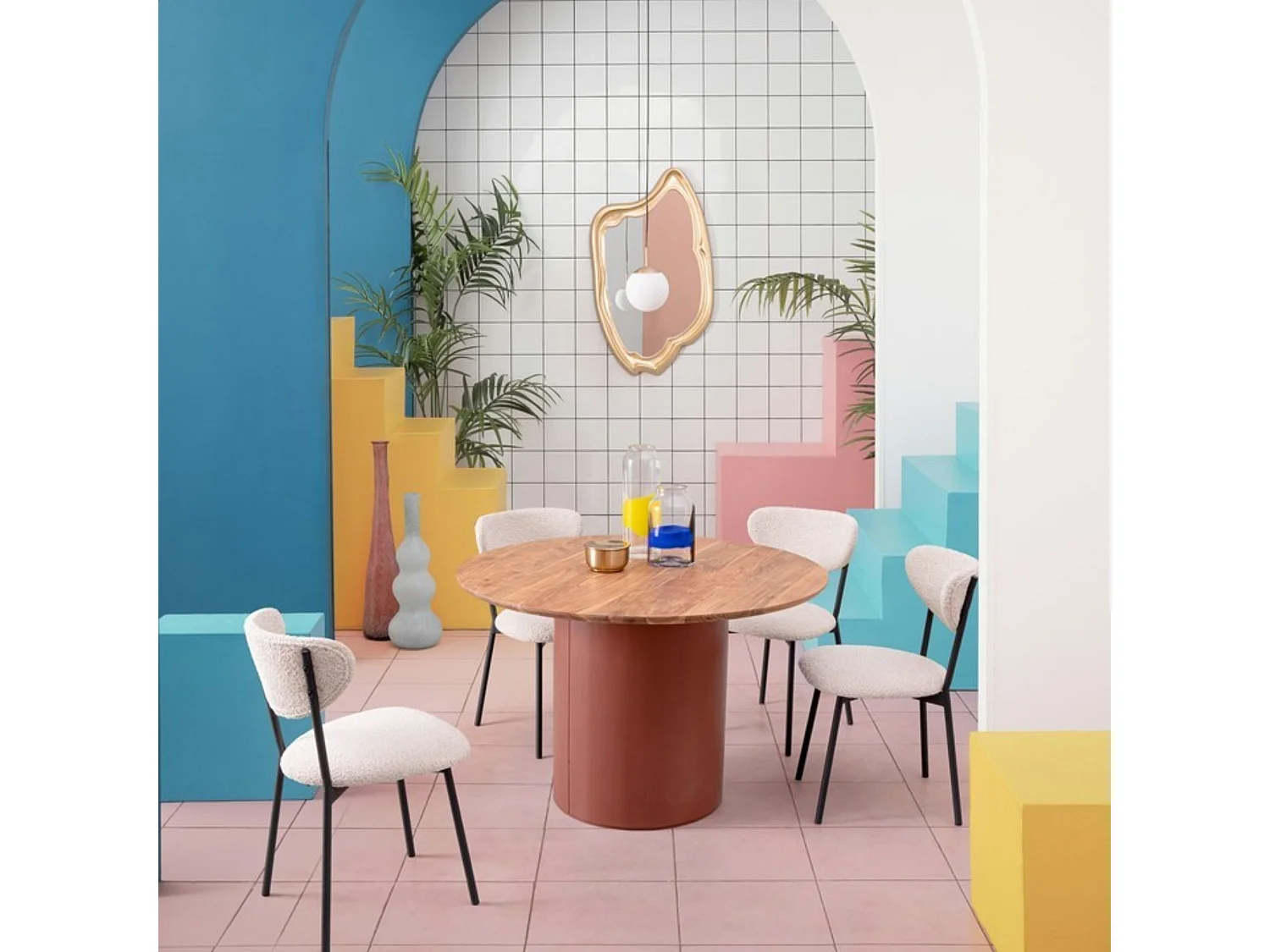 Table ronde contemporaine D115 4 places en acacia - SAJO