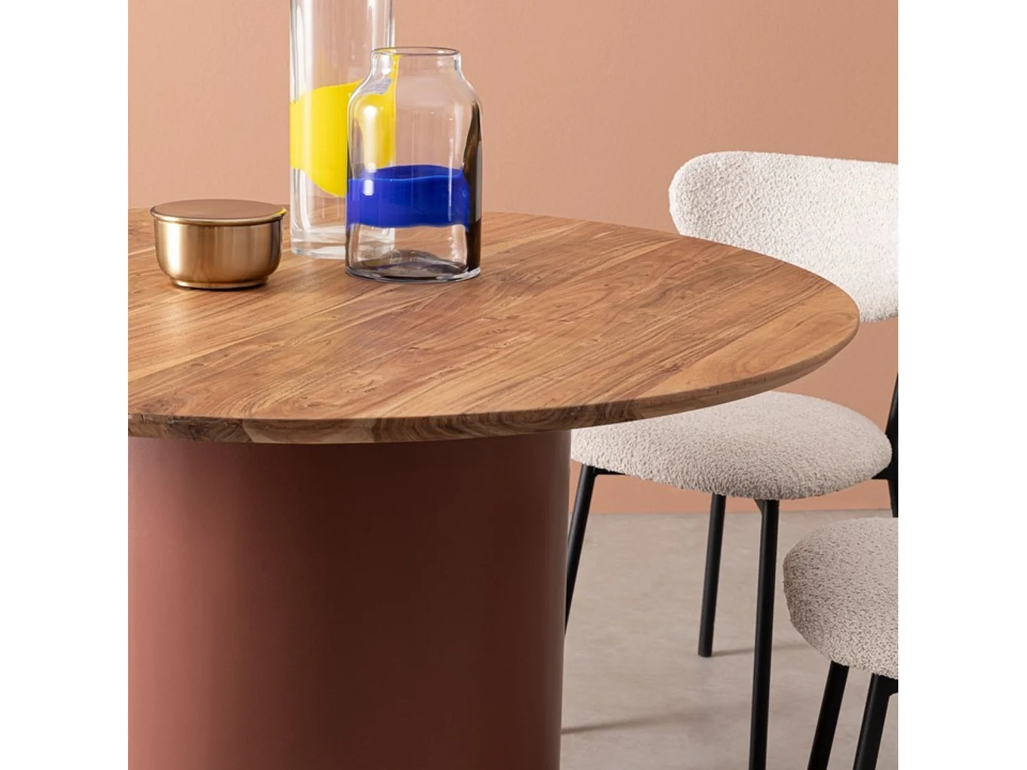 Table ronde contemporaine D115 4 places en acacia - SAJO